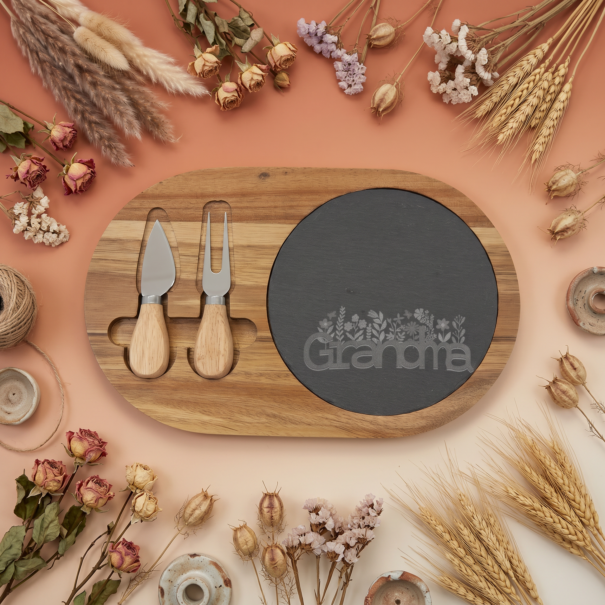 Personalized engraved serving board and slate tray set